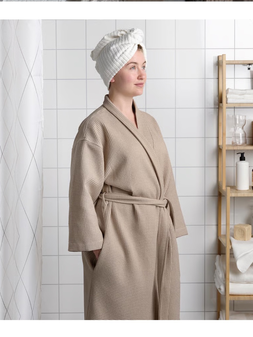 IKEA Beige Waffle-Knit Spa Robe